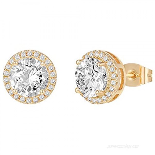 PAVOI 14K Gold Plated Sterling Silver Post Brilliant Round Faux Diamond Halo Earrings - Premium Cubic Zirconia in Rose Gold White Gold and Yellow Gold