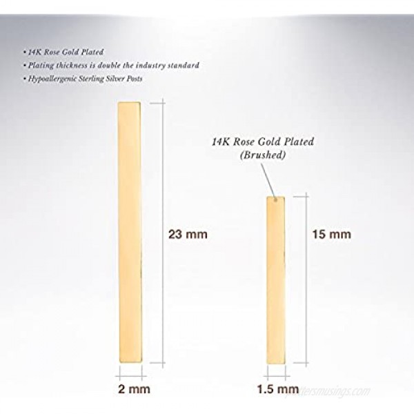 PAVOI 14K Gold Plated Sterling Silver Post Dainty Mini Bar Stud Earrings | Gold Earrings for Women