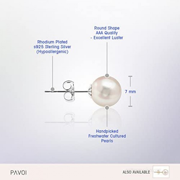PAVOI Handpicked AAA+ 14K Gold Plated Sterling Silver Round White Freshwater Cultured Pearl Earrings | Pearl Earrings for Women