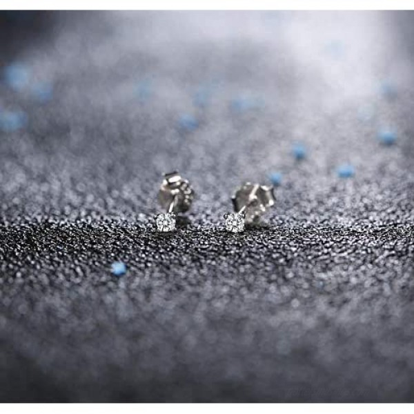 Sllaiss 2mm Sterling Silver Austria Zirconia Stud Earrings for Women Men Platinum/ Gold/ Rose Gold Plated Tiny CZ Studs