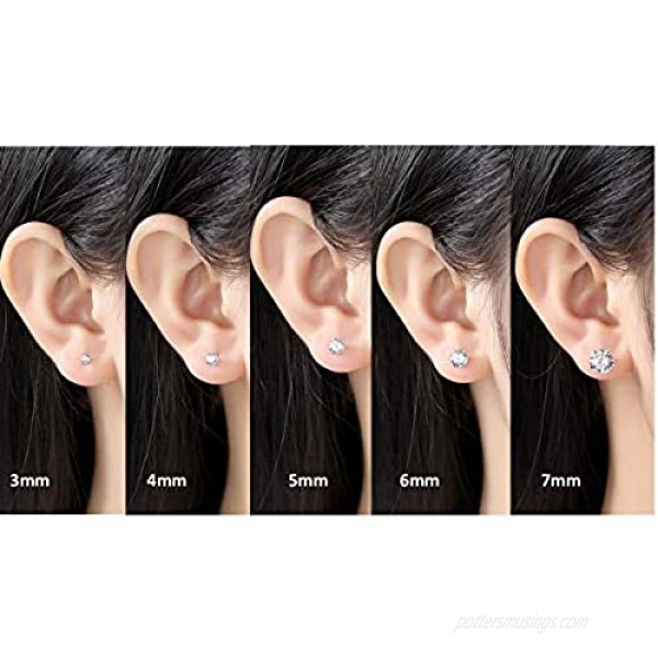 Sterling Silver Studs Earrings 3-6 Pairs Round Clear Cubic Zirconia Stud Earrings for Sensitive Ears priercing …