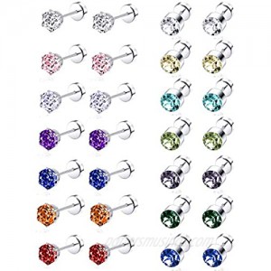 Tornito 7-14 Pairs Stainless Steel CZ Stud Earrings for Women Girls Multicolor Cubic Zirconia Cartilage Helix Earrings Set Screwback 4MM