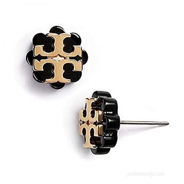 Tory Burch Flower Resin Logo Earrings - Black Gold