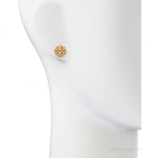 Tory Burch Logo Flower Resin Stud Earrings Light Oak Gold
