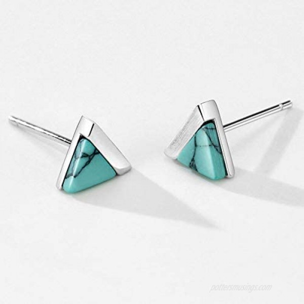 Turquoise/Howlite Stud Earrings Sterling Silver Triangle Cut Brushed Finish Fine Jewelry for Women