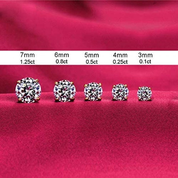 Women's 14K Gold Plated CZ Stud Earrings Simulated Diamond Round Cubic Zirconia Ear Stud Set（5 Pairs)