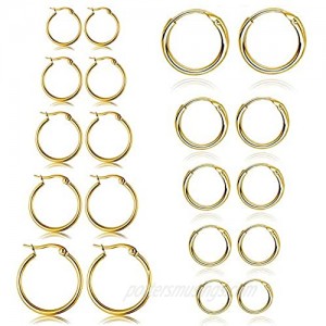10 Pairs Silver Gold Hoop Earrings for Women Small Stainless Steel Hypoallergenic Earrings Set Girls Nickel Free 10MM-18MM
