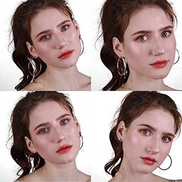 12 Pairs Big Hoop Earrings for Women Set 30mm/50mm/60mm Hypoallergenic Stainless Steel Hoops in Gold Plated Rose Gold Plated Silver Black for Women