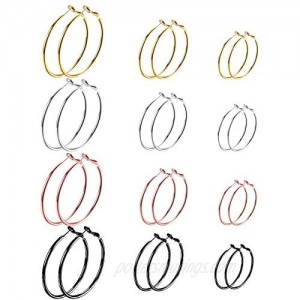 12 Pairs Big Hoop Earrings for Women Set  30mm/50mm/60mm Hypoallergenic Stainless Steel Hoops in Gold Plated  Rose Gold Plated  Silver  Black for Women