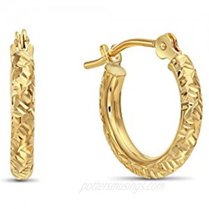 14k Gold Hand Engraved Diamond-cut Round Hoop Earrings  (0.5 inch Diameter)
