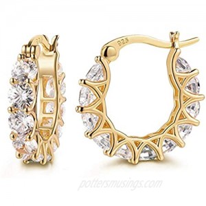14K Gold Plated 925 Sterling Silver Post Cubic Zirconia Hoop Earrings for Women Elegant Gift Box Packaging …