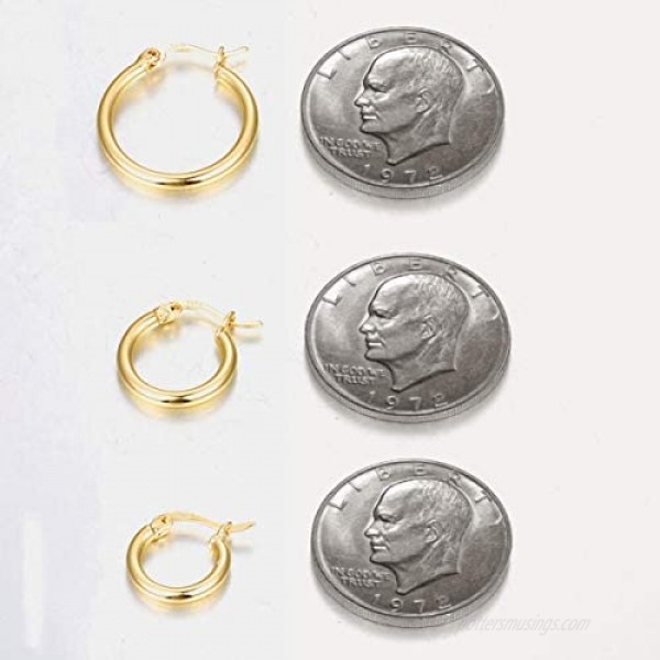 14K Gold Plated Hoop Earrings - 3 Pairs Sterling Silver Post Small Hoops| Gold Hoop Earrings Sets for Women Girls (13mm 15mm 20mm)