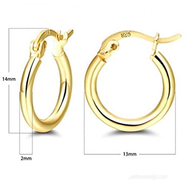 14K Gold Plated Hoop Earrings - 3 Pairs Sterling Silver Post Small Hoops| Gold Hoop Earrings Sets for Women Girls (13mm 15mm 20mm)
