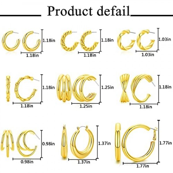14K Gold Plated Hoop Earrings for Women hunky Hoop Earrings Set Hypoallergenic Twisted Big Large Thick Hoops Jewelry for Christmas/Birthday Gifts