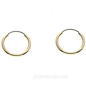 14k Gold Round Flexible Thin Continuous Endless Hoop Earrings  Unisex