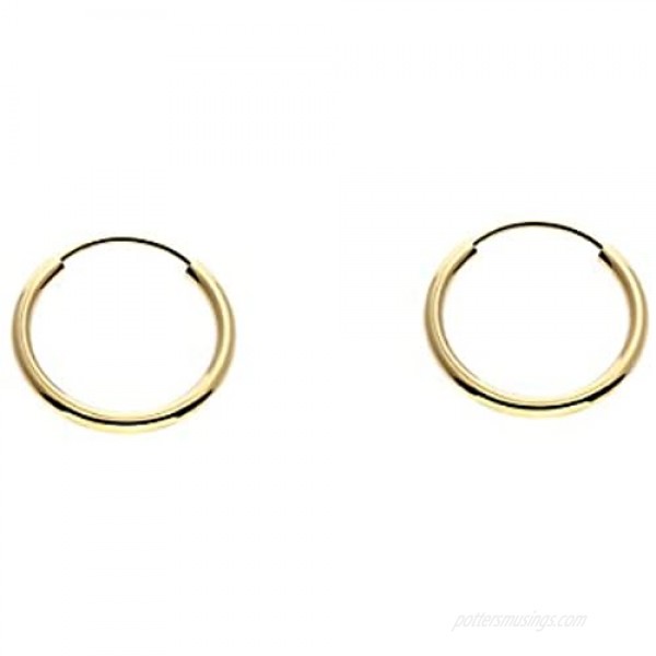 14k Gold Round Flexible Thin Continuous Endless Hoop Earrings Unisex