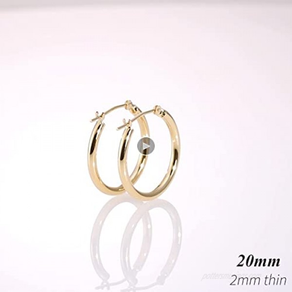 14k Yellow Gold Classic Shiny Polished Round Hoop Earrings 2mm tube