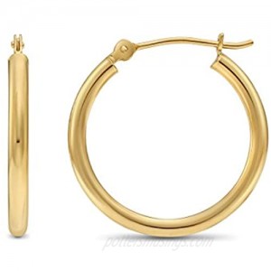 14k Yellow Gold Classic Shiny Polished Round Hoop Earrings  2mm tube