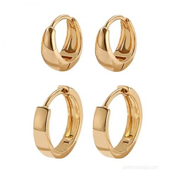 2 Pairs 14k Gold Filled Huggie Hoop Earrings Set Small Gold Hoop Earrings Hypoallergenic Dainty Tiny Cartilage Earrings Minimal Chunky Cuff Earrings For Women