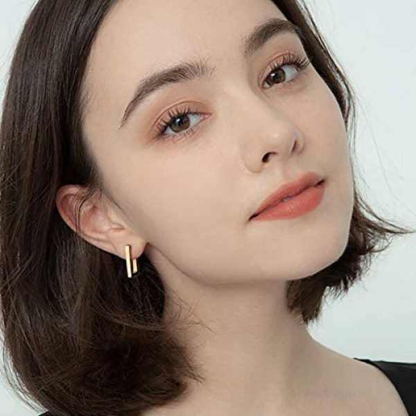 2 Pairs 14K Gold Plated Minimalist Hoop Earrings Small Dainty Geometric Square and Rectangle Huggies Hoops for Girls Women Gift