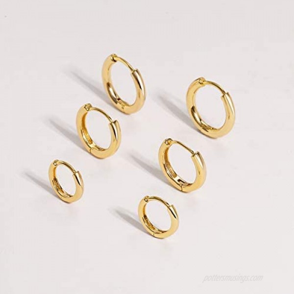 3 pairs 14K Gold Plated Huggie Hoop Earrings for Women Minimalist Gold Huggie Hoop Earrings Simple 3 sizes Hoop Earrings for Women Men gift Gold and Silver…