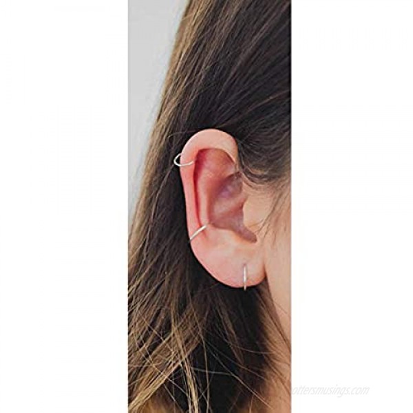 3 Pairs Sterling Silver Small Endless Hoop Earrings Set Unisex Cartilage Earrings Piercing Jewelry for Women Men Girls