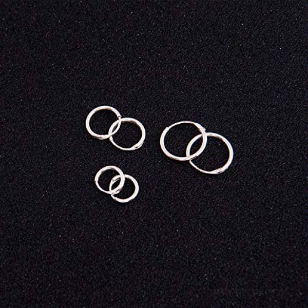 3 Pairs Sterling Silver Small Endless Hoop Earrings Set Unisex Cartilage Earrings Piercing Jewelry for Women Men Girls