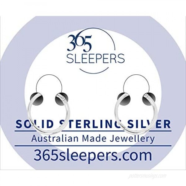 365 Sleepers 2 Pcs Solid Sterling Silver 15/32 (12mm) 18G Hinged Hoop Sleepers Earrings Handmade in Australia