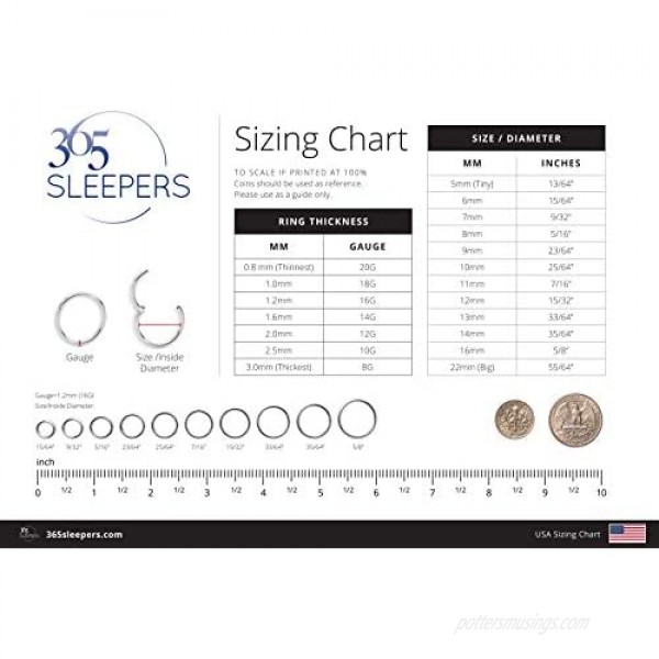 365 Sleepers 2 Pcs Solid Sterling Silver 15/32 (12mm) 18G Hinged Hoop Sleepers Earrings Handmade in Australia