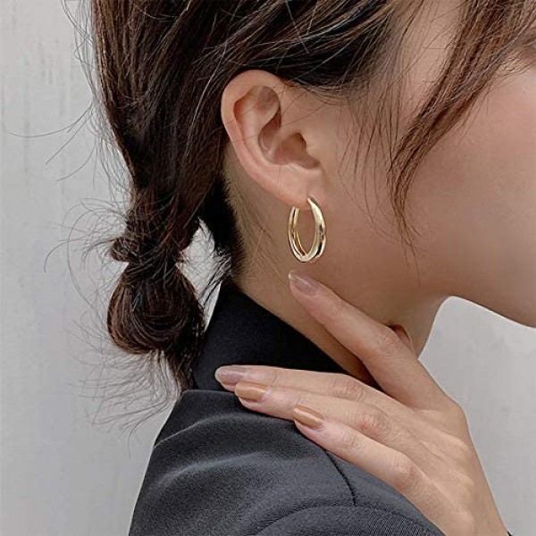 6 Pairs Gold Chunky Hoop Earrings Set for Women Hypoallergenic Thick Open Twisted Huggie Hoop Jewelry for Birthday/Christmas Gifts