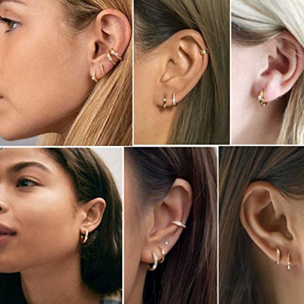 6 Pairs Huggie Hoop Earrings for Women Girls Small Gold Hoops Earrings 14K Real Gold Hypoallergenic Earrings for Gifts