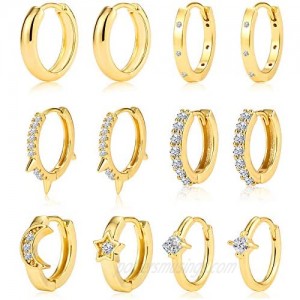 6 Pairs Huggie Hoop Earrings for Women Girls Small Gold Hoops Earrings 14K Real Gold Hypoallergenic Earrings for Gifts