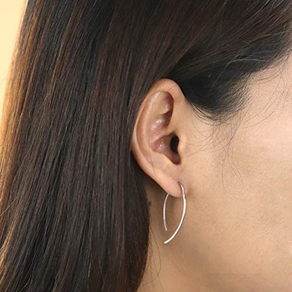 Boma Jewelry Sterling Silver Elliptical Threader Pull Through Hoop Earrings