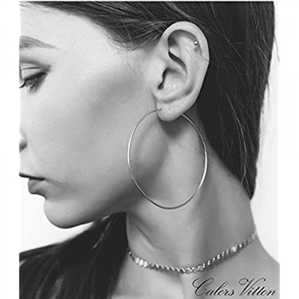 Calors Vitton 4 Pairs Stainless Steel Round Hoop Earrings for Women 15mm-60mm
