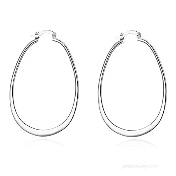 Comelyjewel Womens 925 Sterling Silver Elegant Oval Shaped Extra Large Hoop Earrings | Sterling Silver Hoop Earrings Oval Plated Polished Earrings For Women Girls' Gifts (Silver)