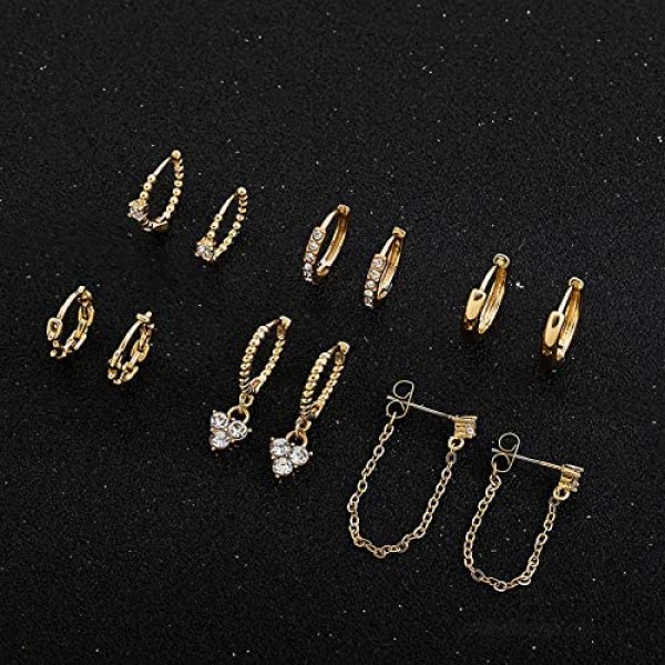 Erpels Gold Huggie Hoop Earring Set Small Hoop Earrings Cubic Zirconia Chain Hoop Earrings for Women Girls