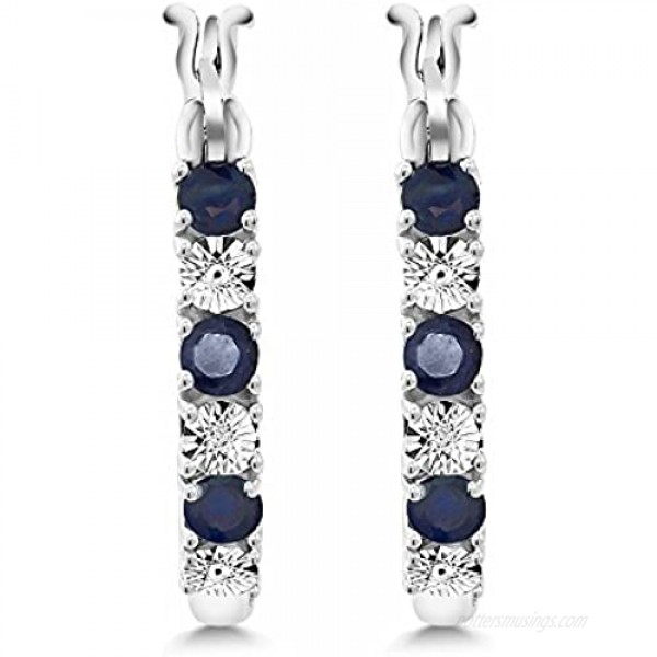 Gem Stone King 925 Sterling Silver Blue Sapphire and White Lab Grown Diamond Accent Women's Hoop Earrings (0.83 Cttw 22MM = 0.85 Inches Diameter)