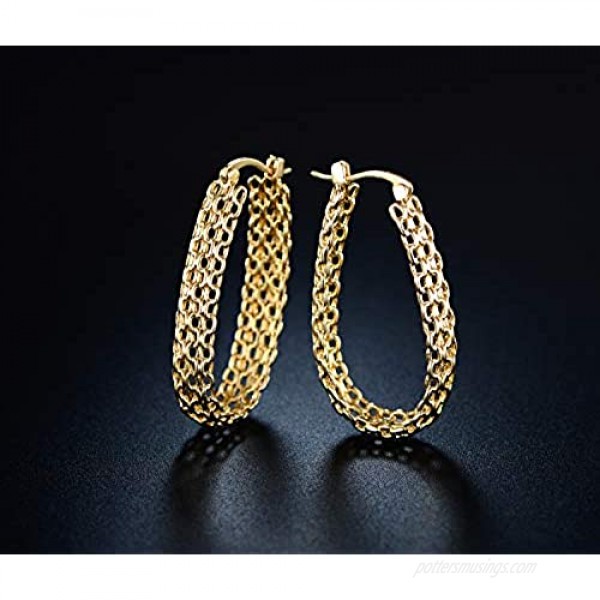 Gold Filigree Earring for Women | Barzel 18K Gold Plated Filigree Link Mesh Braided Hoop Earrings (Gold)