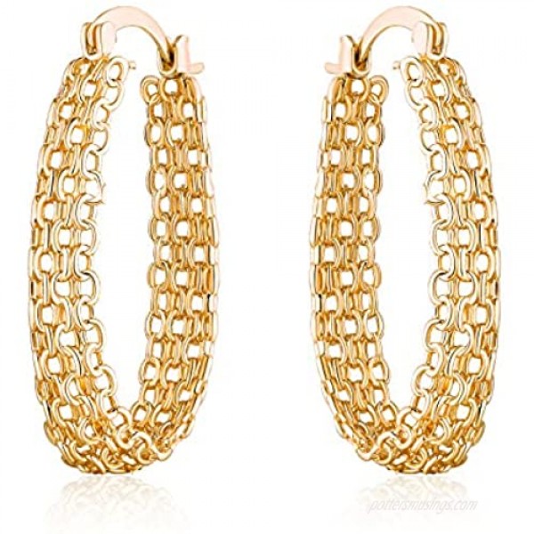 Gold Filigree Earring for Women | Barzel 18K Gold Plated Filigree Link Mesh Braided Hoop Earrings (Gold)