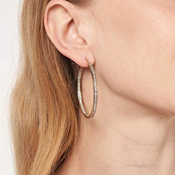 Gold Hoop Earrings Big Circle Huggie Earrings for Women Brilliant Crystal Jewelry Charm Hypoallergenic Dainty for Mothers Day Gift Sensitive Ears 1.97in 1.06in 0.67in