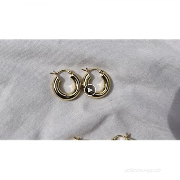Gold Hoop Earrings for Women | Hypoallergenic Sterling Silver Post Thick Chunky Hoop Earrings for Girls