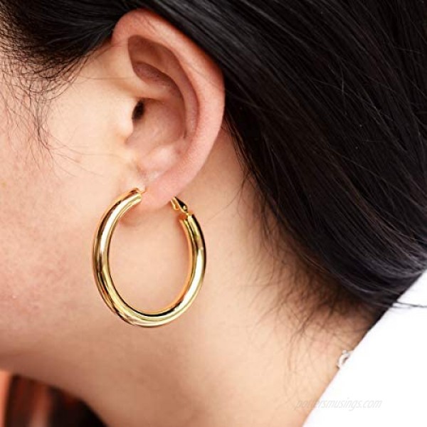 Hoop Earrings 18K Gold Plated 925 Sterling Silver Post 5MM Thick Tube Hoops for Women And Girls …