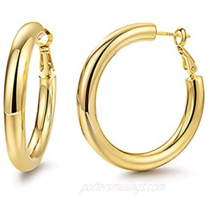 Hoop Earrings 18K Gold Plated 925 Sterling Silver Post 5MM Thick Tube Hoops for Women And Girls …
