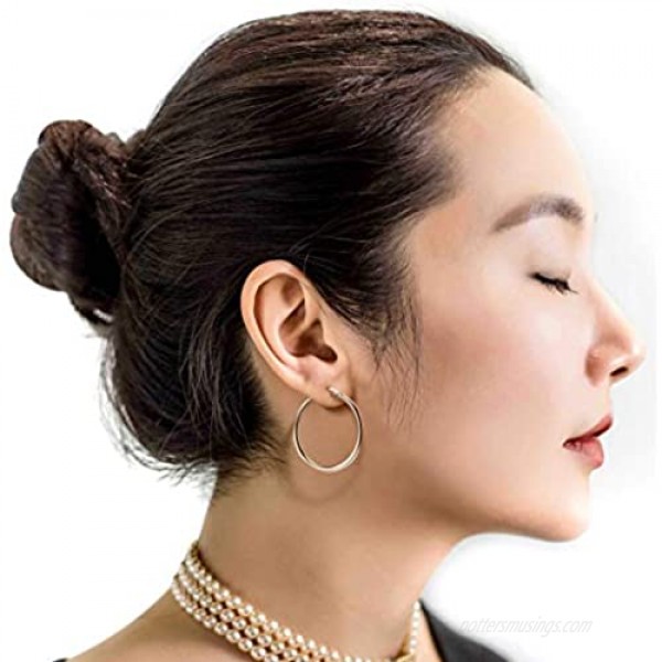 JIAYIQI Sterling Silver Hoop Earrings 18K White Gold Plated Silver Circle Endless Earrings Hoops Jewelry Lightweight Hoop Earring for Women Diameter 14 16 18 20 25 30 40 50 60mm