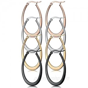 Jstyle 4 Pairs a Set Stainless Steel Teardrop Hoop Earrings for Women 35MM