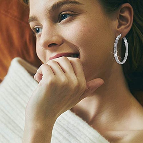 Jstyle Women's Stainless Steel Pierced Large Hoop Earrings with Rhinestone