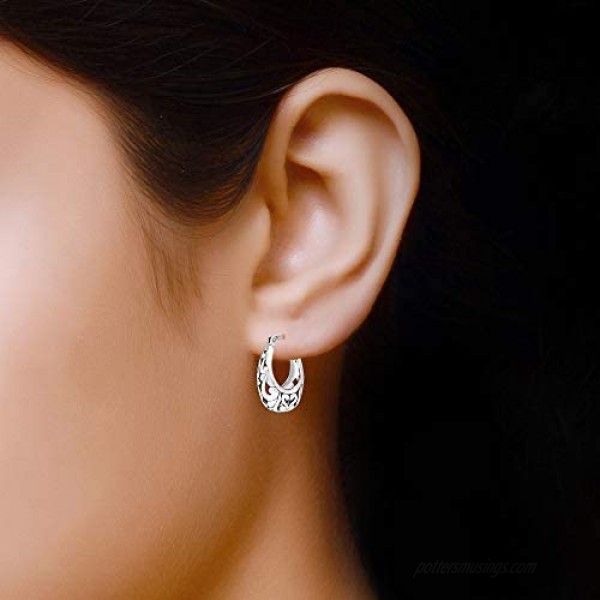 LeCalla Sterling Silver Jewelry Filigree Hoop Earring for Women
