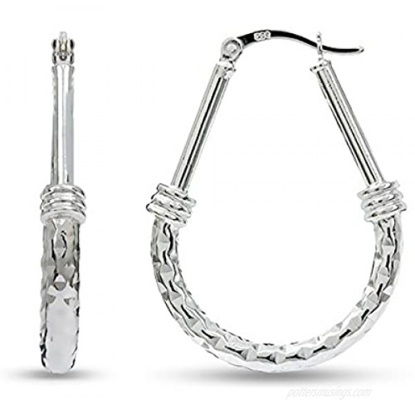 LeCalla Sterling Silver Jewelry Italian Design Drop Shape Hoop Earrings for Women
