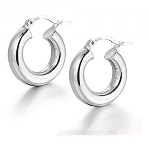 Lightweight Chunky Hoop Earrings | Classic Thick Shiny Polished Round-Tube Hoop Earrings with 925 Sterling Silver Post for Women Girls Gift