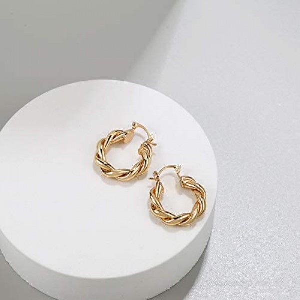 LILIE&WHITE Twisited Gold Chunky Hoop Earrings For Women 14K Gold Plated High Polished Lightweight Hoops For Girls Fashion Jewelry…